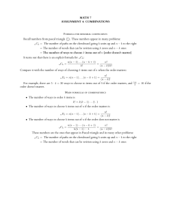 MATH 7 ASSIGNMENT 4: COMBINATIONS F Recall numbers from