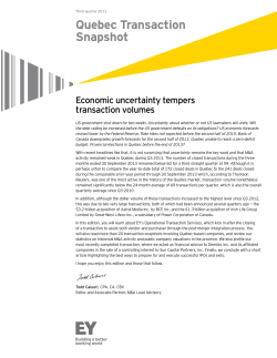 Quebec Transaction Snapshot