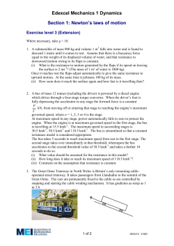 Edexcel Mechanics 1 Dynamics Section 1: Newton`s laws of motion