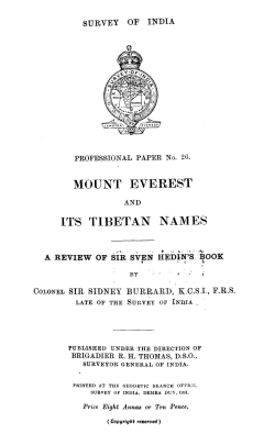 1931 #26 Mount Everest And Its Tibetan Names By Burrard S