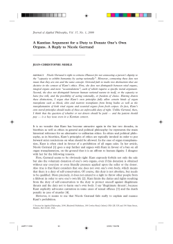 A Kantian Argument for a Duty to Donate One`s Own Organs. A