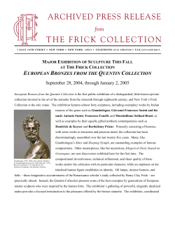 ARCHIVED PRESS RELEASE THE FRICK COLLECTION