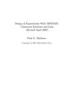 Design of Experiments With MINITAB: Classroom Exercises and