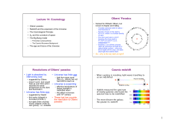 Lecture 14: Cosmology Olbers` Paradox Resolutions of Olbers