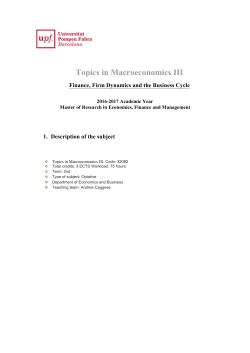 Topics in Macroeconomics III - Barcelona Graduate School of