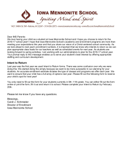 Intent to Return - Iowa Mennonite School