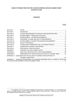 code of hygienic practice for low and acidified low acid canned foods