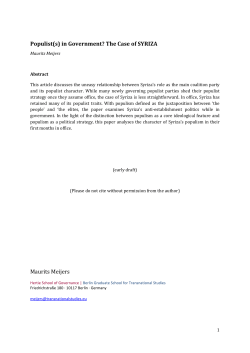 Populist(s) in Government? The Case of SYRIZA Maurits Meijers