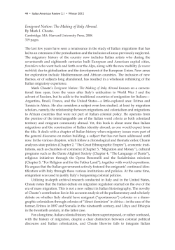 Emigrant Nation: The Making of Italy Abroad.