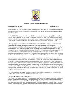 DOOLITTLE TOKYO RAIDERS PRESS RELEASE FOR IMMEDIATE