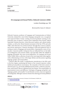 Review On Language and Sexual Politics. Deborah Cameron (2006
