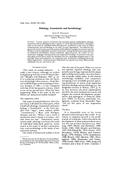 Ethology, Zoosemiotic and Sociobiology1 "The study of animal