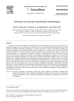 Advances in seawater desalination technologies