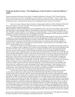 Frederick Jackson Turner, &ldquo;The Significance of the Frontier in