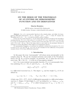 on the zeros of the wronskian of an entire or meromorphic function