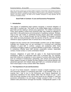 1 Good Faith in Contract: A Law and Economics Perspective 1