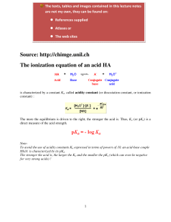 Source: http://chimge.unil.ch The ionization equation of an acid HA