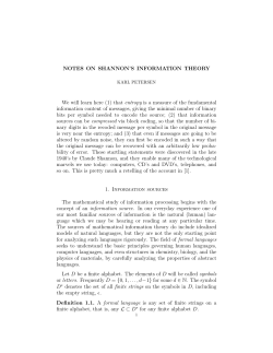 NOTES ON SHANNON`S INFORMATION THEORY We will learn
