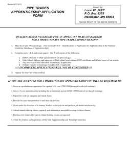 PIPE TRADES APPRENTICESHIP APPLICATION FORM