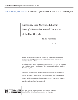 Authoring Jesus: Novelistic Echoes in Tolstoy`s Harmonization and