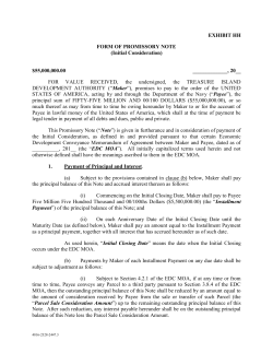 Promissory Note for Initial Consideration