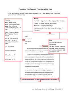 Formatting Your Research Paper Using MLA Style