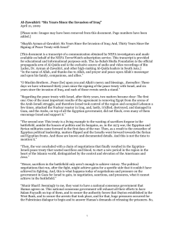 Al-Zawahiri: &ldquo;Six Years Since the Invasion of Iraq&rdquo; April 21, 2009