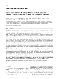 Psychosexual Characteristics of Vestibulodynia