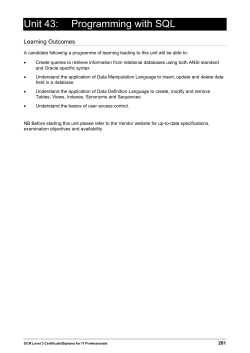 Unit 43: Programming with SQL