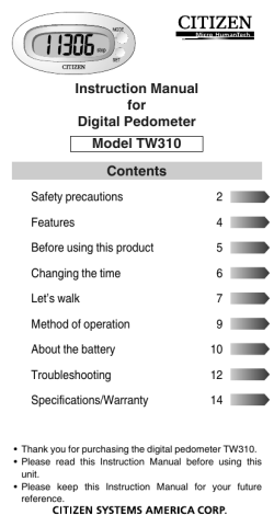Instruction Manual for Digital Pedometer Model TW310 Contents