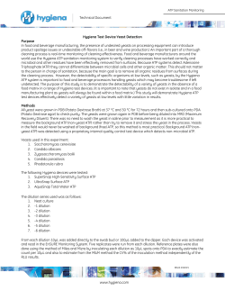 Detection of Yeasts by Hygiena ATP Test Devices