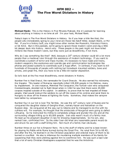 HFM 002 &ndash; The Five Worst Dictators in History