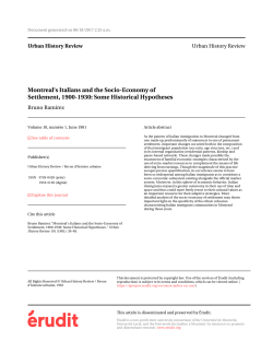 Montreal`s Italians and the Socio-Economy of Settlement, 1900