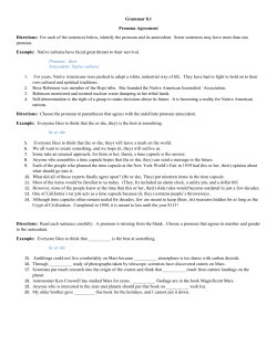 Grammar 8.1 Pronoun Agreement Directions: For