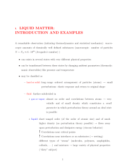 I. LIQUID MATTER: INTRODUCTION AND EXAMPLES
