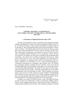 STEPHEN SKINNER`S ETYMOLOGICON AND OTHER ENGLISH