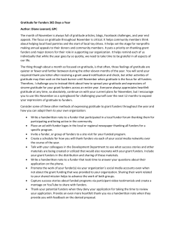 Gratitude for Funders 365 Days a Year Author: Diane Leonard, GPC