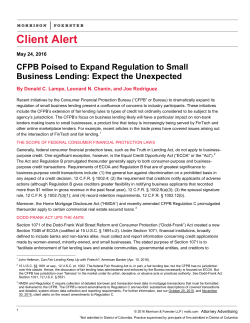CFPB Poised to Expand Regulation to Small Business Lending