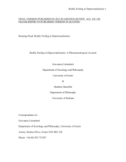 Bodily Feeling in Depersonalisation 1 FINAL VERSION PUBLISHED