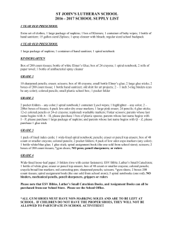 School Supply List 2016-2017 - St John`s Racine Lutheran Church