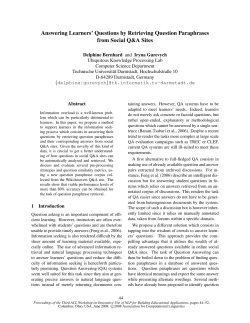 Answering Learners` Questions by Retrieving Question Paraphrases