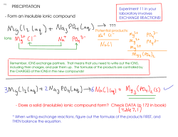 PRECIPITATION - Form an insoluble ionic compound