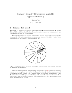 Seminar: ”Geometry Structures on manifolds” Hyperbolic Geometry
