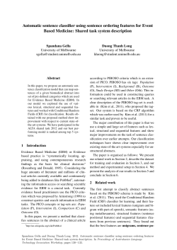 Automatic sentence classifier using sentence ordering features for