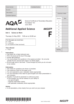 GCSE Additional Applied Science Question paper Unit 01