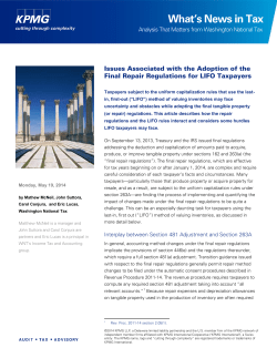 Issues Associated with the Adoption of the Final Repair