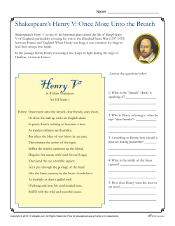 Shakespeare`s Henry V: Once More Unto the Breach