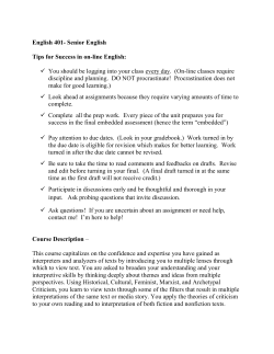 English 401- Senior English Tips for Success in on-line