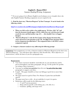 English 9: Honors ONLY Summer Reading/Writing Assignment