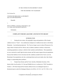 Rio Grande Cutthroat Trout Complaint